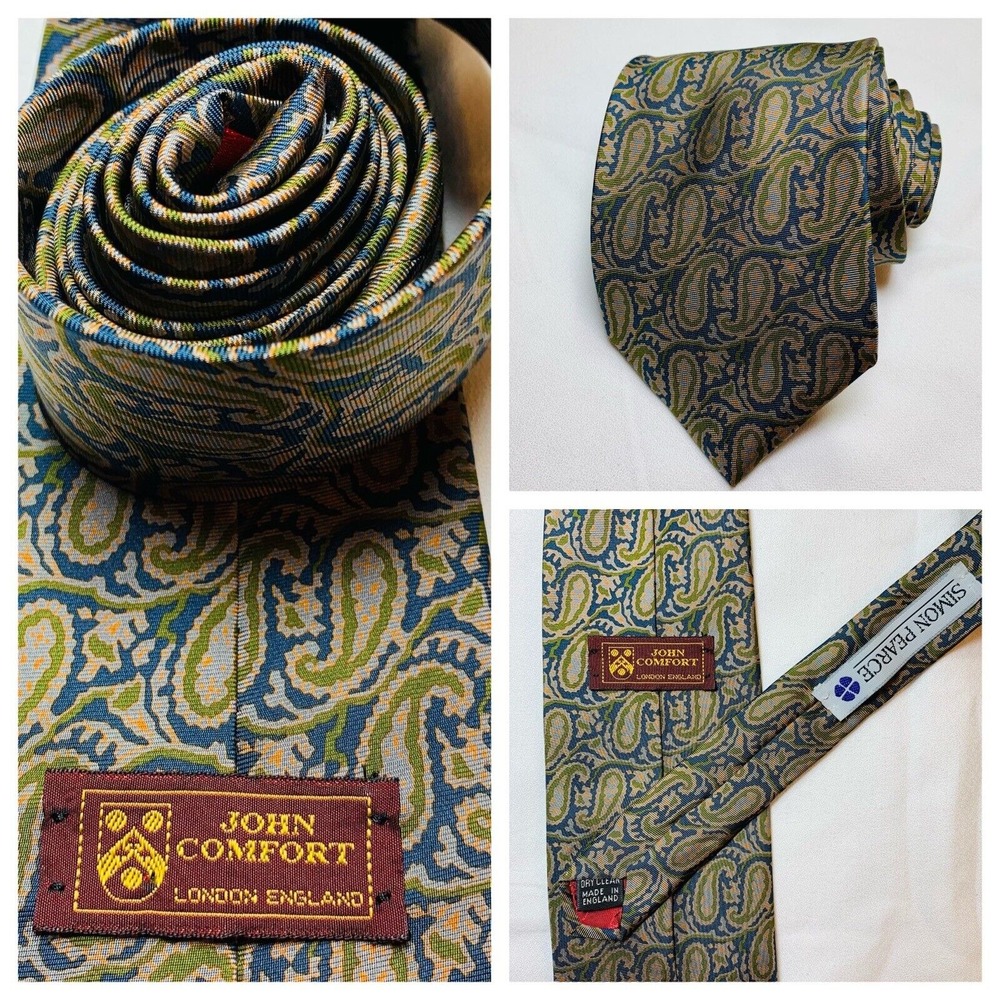 John Comfort Paisley Repp Tie Mens Silk Necktie Preppy‎ England Simon Pearce